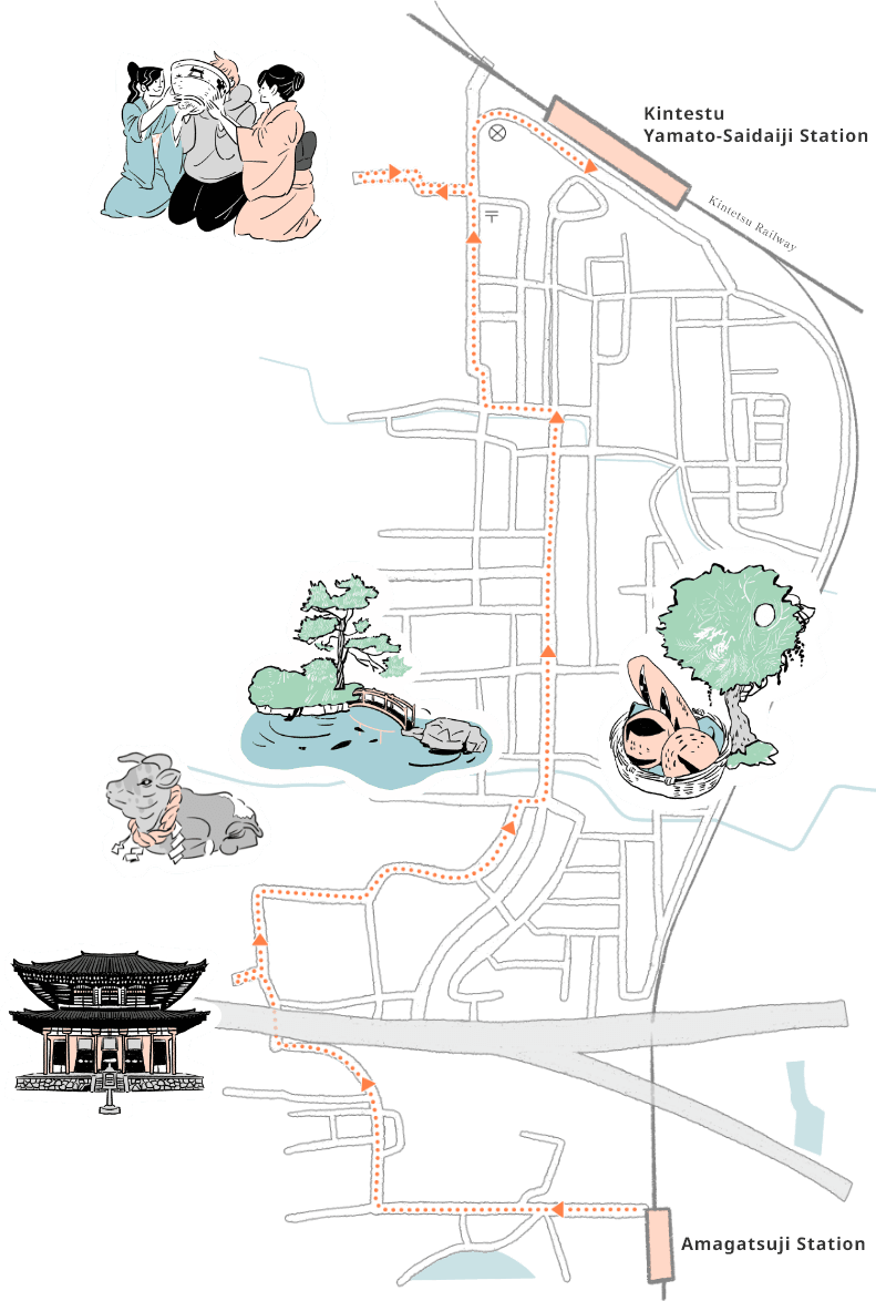 徒歩でお寺を巡るコースの地図